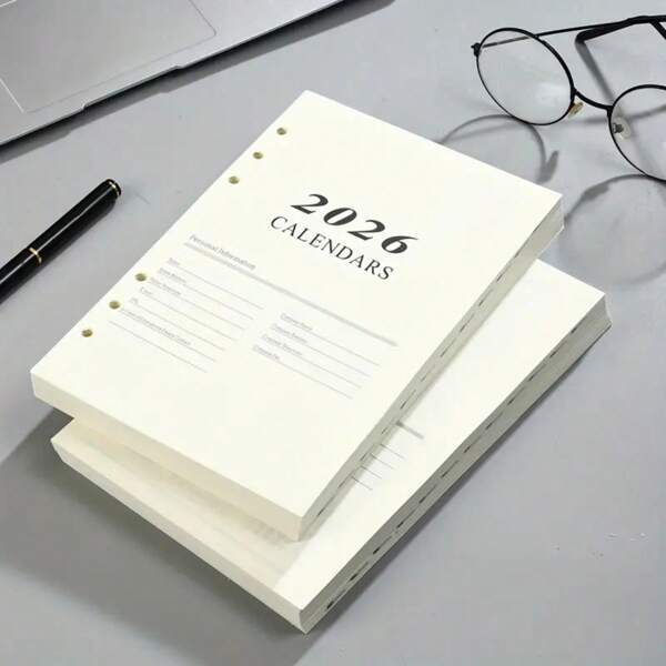 1 Pack 2026 A5 English Year Calendar Refills - 180 Sheets (360 Pages) Daily Planner Insert With Hourly Schedule, Time Management Notebook Replacement Pages For 2025-2026, Minimalist Design & Durable Paper