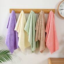 5 Packs Cute Cartoon Bear And Flower Embossed Towels, Soft Absorbent Quick-Dry Face Towels, Premium Towel Gift Set For Men & Women, Ideal For Bathroom, Kitchen, Living Room, Bedroom Use, 100% Polyester Knit Fabric