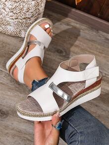 Casual Elegant Linen Rope Sole Platform Open Toe Hook And Loop Strap Roman Style Women Sandals - White - View 2