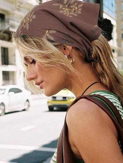1 pieza Diadema/Pañuelo de cuello con estampado floral elegante y de moda, adecuado como accesorio para el cabello de mujer en vacaciones, pañuelo de cabeza elegante, accesorio de otoño