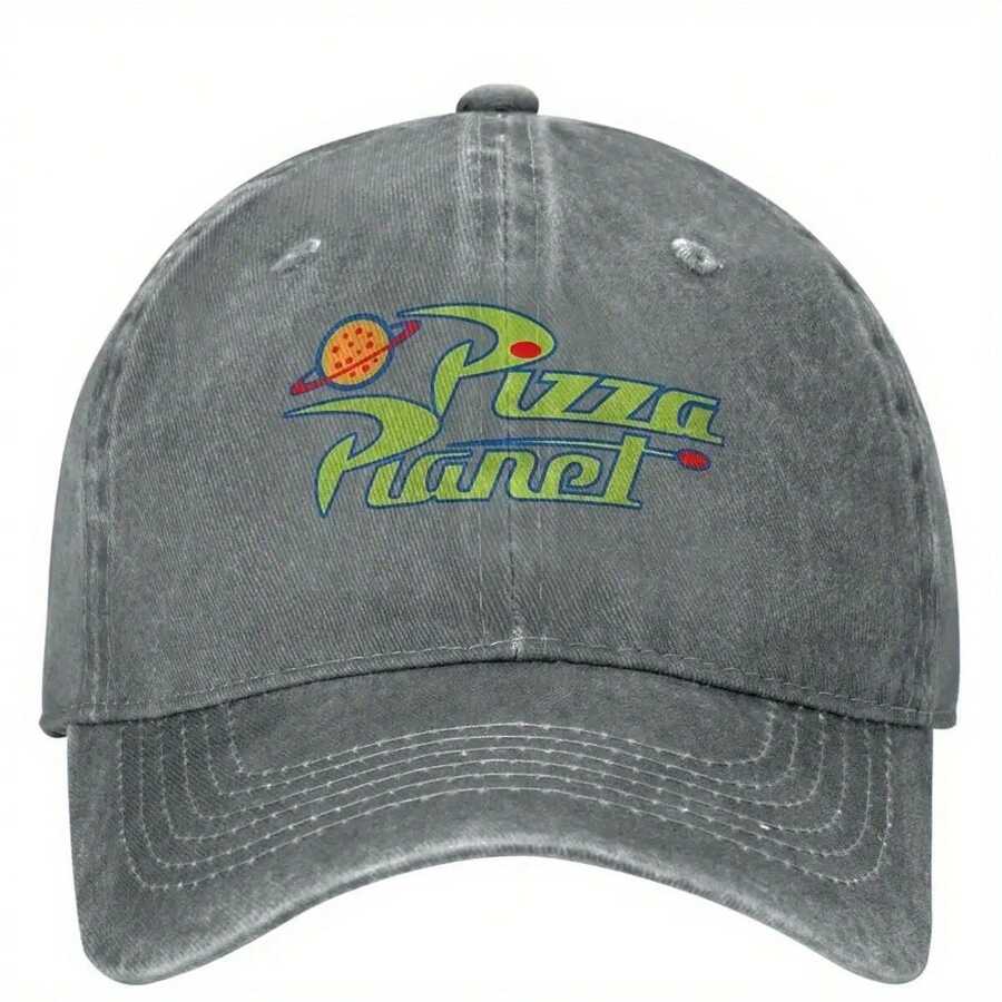 New Pizza Planet Baseball Cap - Retro Pizza Pattern Dad Hat Blue Green & Red, Adjustable Snap Closure, Outdoor Sports Sun Hat, Gym, Role Play - Unisex Sun Hat, Durable Headwear, Summer Head Gear, Sports Style, Breathable Fabric, Exclusive For Fitness Enthusiasts - 灰色的 - 查看 1