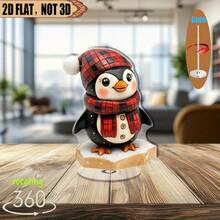 1 buc. Ornament decorativ de sărbători 2D cu pinguin, cu modele din lemn de pinguin, ren și urs polar - Detalii delicate, culori vii, potrivit pentru bază sezonieră - excelent pentru bucătărie, sufragerie, decor dormitor, accesoriu pentru sufragerie, design de sărbători, cadou de Crăciun, decorațiune de Crăciun, decor de masă