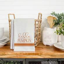 2 pièces Serviette de cuisine d'automne 40x60cm "Hello Pumpkin" Serviette de thé d'action de grâce orange et blanche, utilisée pour Halloween, l'action de grâce, la cuisine et la cuisson.