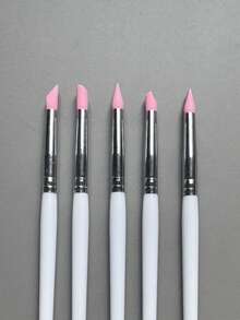 5Pcs/Set Pink Silicone Nail Art Pen Brush UV Gel Polish Tip 3D Acrylic Flower Carving Embossing Shaping DIY Dotting Polish Brushes Sculpture Pen DIY Manicure Tool - Baby Pink - View 2