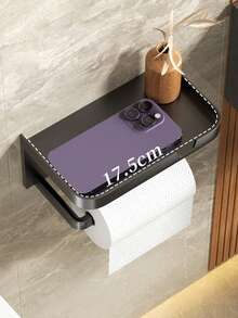 黑色厕纸架，带支架，浴室厕纸架带手机支架，纸巾架，适用于浴室/厨房，无需钻孔，浴室配件，浴室工具