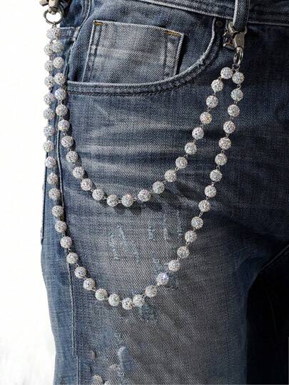 Hochwertige Herren Taillenzubehör. Hüftkette für Damen und Herren, eine modische und exklusive Hüftkette mit eingelegten Tondiamanten und Diamantbällen, handgefertigte Körperkette, Hosenkettenanhänger, Hüftketten