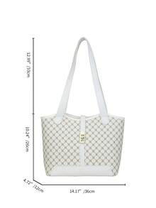 撞色滚边单肩手提包，休闲双提手设计，适合毕业生、少女、大学一年级、二年级、三年级和四年级学生，也适合户外活动、旅行和返校季。 - 白色 - 查看 3