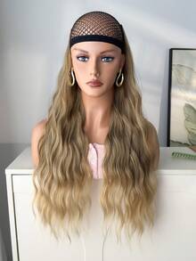 16片装接发片，7片/套，浅棕色，长度22-24英寸，自然波浪卷发，耐热合成纤维，适合女性在派对和日常佩戴。 - 漸變金色 - 查看 4