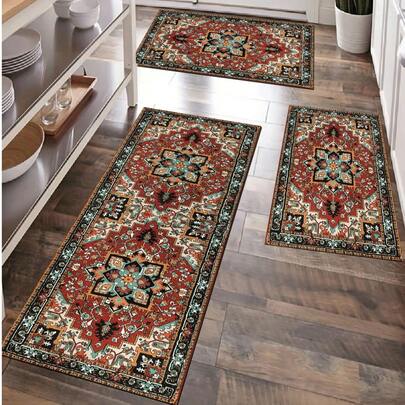 1 قطعة سجادة مطبخ بطراز بوهيمي، سجادة صغيرة حديثة سريعة الجفاف، بساط أمام الباب قابل للغسيل، سجادة جانب السرير مريحة، سجادة ممر، بساط مطبخ ماص غير انزلاقي، مناسب للأرضية، بساط راحة الوقوف، بساط ركض، سجادة ديكور منزلي لحفلات، لون بوردو