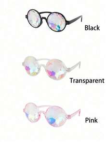 1/3pcs Kaleidoscope Music Festival Glasses Glass Prism Mosaic Eyewear Night Show Costumes With Glasses, Cute Glasses, Beach Accessories, Essential For Parties And Gatherings., Christmas,Valentine's Day Party Glasses[The Product Is Decorative Glasses, Not For Daily Use.] - Multicolor - View 3