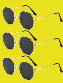 3cps Kính mát thời trang kết hợp hình học cổ điển kim loại dành cho nữ mùa hè nhiệt đới bãi biển - Xám - Xem 2