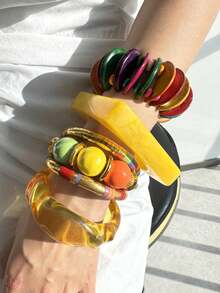 1 件彩色木质螺旋和黄色树脂手链，夏季假日装饰手链 - 彩色 - 查看 2