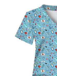 2 Pocket Women's Scrub Top, Suitable For Healthcare Professionals - Soft, Breathable, Practical Scrub Shirt For Hospitals, Dental Clinics, Salons And Facilities, Nurse Workwear - Blue - View 3
