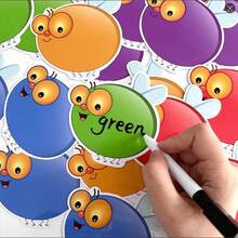 可擦苍蝇拍卡片、空白卡片、幼儿园拍手游戏、蒙特梭利教育、DIY学习卡、教育用品、返校 - 彩色 - 查看 8