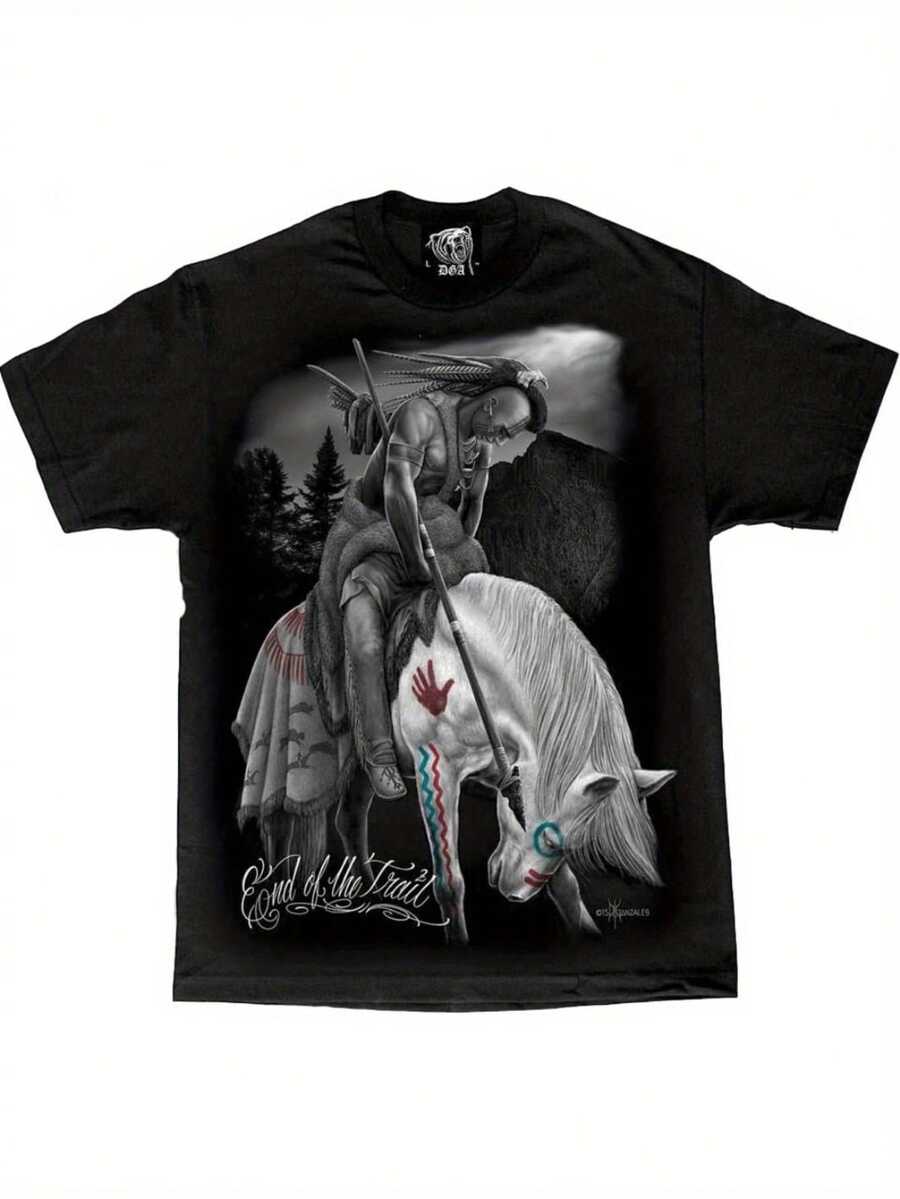 Men'S   Warrior Graphic T-Shirt By David Gonzales - DGA Art - 黑色 - 查看 1