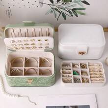 New Luxury Printed Jewelry Organizer Box, Artificial PU Leather, Large Capacity Multi-Layer Partitioned Storage Box, Premium Jewelry Box With Floral Pattern Leather, Bracelet Storage Box, High-End Jewelry Ring Watch Double Layer Accessory Box - Multicolor - View 8