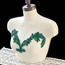 Vestidos de encaje hechos a mano que se pueden coser con accesorios de lentejuelas y cuentas (talla S7, verde oscuro) - Verde Oscuro - Ver 6