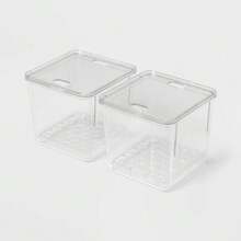 2 Paquetes Juego de cajones para refrigerador pequeño para almacenamiento de cocina con diseño transparente, con tapas y asas para frutas y verduras - Multicolor - Ver 2