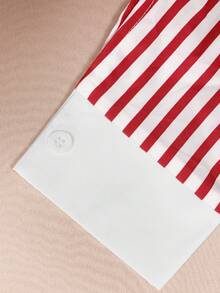 Striped Long Sleeve Shorts Set With Lapel - Hot Pink - View 9