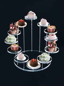 Acrylic Cupcake Stand Round Jewelry Display Stand,Multi-Layer Ring Display Stand Cupcake Holder,Cake Dessert Stand Party Decoration Essentials,Multi-Layer Round Dessert Cake Placing Rack,Suitable For Rings And Earrings, Miniature Statues, Black And Clear Wedding Accessories