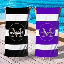 Customized Initial Letter Beach Towel, Personalized Text Towel, Adult Pool Towel, Vacation Gift, Beach, Surfing, Wedding Anniversary Gift, Valentine's Day Gift, Birthday Gift, Gift For Friends/Couples/Family/Pets - Multicolor - View 2