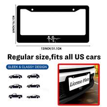 1pc Black 2-Hole License Plate Frame With Characters Pattern, Aluminum Material, 6x12 Inches, Includes Screw Set, Retro Novelty Car Decoration, Fits Standard US License Plate Size - 12x6 inch - Xem 2