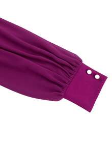 Plus Size Women Elegant Cut Out Mock Neck With Chiffon Tulle Lantern Long Sleeve Buckle A-Line Dresses With Wedding,Dinner Party - Purple - View 8