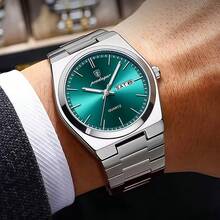 男士手表正品 POEDAGAR 品牌 50 米防水精准日本进口石英机芯时钟男士生日礼物防锈银色 316 不锈钢表带英文日历功能夜光指针商务父亲节纪念礼物送给丈夫 - 彩色 - 查看 1