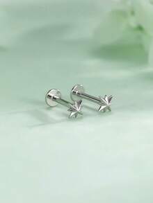 EleRunis 1PC 925 Sterling Silver Star 5/6/8 Mm Flat Back Cartilage Helix Piercing Jewelry For Women Daily Wear Wedding Party Engagement Anniversary Valentine's Day - Gold - View 7