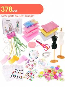 378pcs Gift Box DIY Fashion Design Set, Creative Clothing Design, Girls Apparel & Accessories, Aesthetic Enlightenment & Hands-On Ability Development For Kids