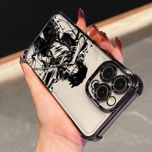 Un estuche de teléfono de diseño de bocetos negros elegantes y lujosos para personajes masculinos de anime populares, compatible con modelos de  16, 16E, 15, 14, 13, 12 Mini, 11 Pro Max, X, XR, XS Max, 8, 7 y Plus, con un borde negro y un respaldo transparente para caídas. - Negro - Ver 3