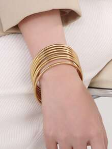18K Gold Plated Stainless Steel Women's Bracelet, Fashion Luxury Minimalist Basic Bracelet, Waterproof Jewelry - Gold - View 3