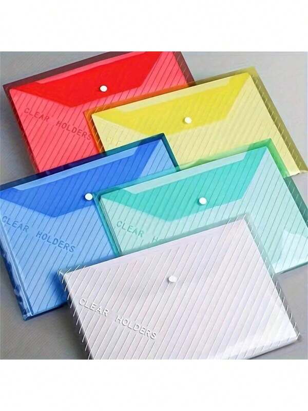 5pcs A4 File Bag Transparent Plastic Waterproof Large-Capacity Button Test Paper Storage Bag Business Office Supplies Student File Information Bag, Keeping Your Office Data & Stationery Organized & Secure Random Style