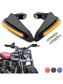 Vmingo Motorcycle Grip Covers Yellow Light Led Hand Guards Universal Without Hole - Black - View 1