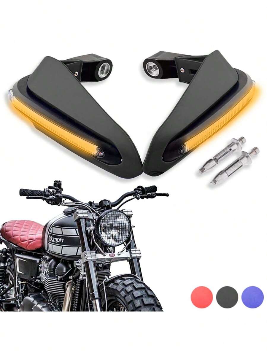 Vmingo Motorcycle Grip Covers Yellow Light Led Hand Guards Universal Without Hole - Black - View 1