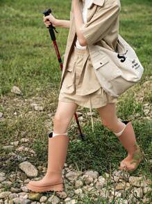 时尚韩版简约高筒雨靴女款防水防滑耐用户外/厨房工作靴 - 棕色 - 查看 7