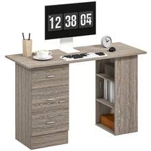 HOMCOM 120cm Computer Desk, Writing Table, PC Workstation With 3 Storage Shelves And Drawers - Grey - View 3