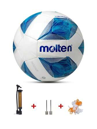 molten 1pc Official Molten F5N1000 Football Size 4 Size 5 TPU Leather Training Soccer Ball Durable Classic White And Blue Color Soft Ball With Free Pump Air Needles And Net Bag Explosion Proof High Elasticity Goal Gift Ideal For Men Women Outdoor/Indoor Sports Competition Match And School Games