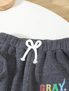 2pcs/Set Young BoyCasual Sports "GRAY" Letter Graphic Sweatshirt & Pants, Autumn/Winter - Dark Grey - View 6