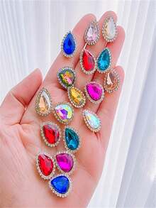 10/30/50pcs Multi-Color Teardrop Rhinestones, Gold Metal Base, Shiny Acrylic Gems, Suitable For DIY Crafts, Clothing And Wedding Decorations - Multicolor - View 10