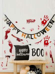 1Set Halloween Blood Hand & Footprint Wall Stickers - Spooky Red Stains, For Home Decor, Perfect For Trick-Or-Treaters, Anime & Horror Fans, Self-Adhesive Vinyl, Festive Home Accent | Spooky Theme Decor | Halloween Decorations Halloween Decor Christmas Decoration Thanksgiving Wedding Home Decor Home Decor Fall Decor Autumn Decor Birthday Decorations For Gifts Party Supplies Indoor Holiday Festival Decor Wall Decor Halloween Ornaments - Multicolor - View 8