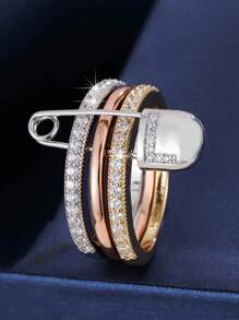 1 pezzo Anello da donna unico con design a 3 anelli e un singolo ago, decorato con zirconia cubica