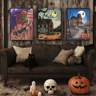 1/3 piezas Carteles religiosos con opción de marco, impresión en lienzo de estilo religioso para Halloween con cruz, decoración única de pared para Otoño y Halloween