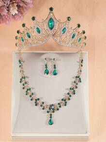 Set di 4 collane per principessa adolescente, set di collane con corona in cristallo, accessorio per capelli da festa per bambini, cofanetto regalo di corona di lusso, accessori da sposa e matrimonio, adatti per festival, regali, gala