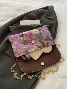 亮片刺绣花卉信封包，女士时尚亮片拼布手拿包，派对晚宴包，随机剪裁，适合女性，适合派对、婚礼、舞会，非常适合派对、婚礼、舞会晚宴/宴会，搭配节日派对礼服、晚礼服和亮片礼服。 - 紫色 - 查看 6