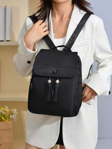 流苏翻盖小背包，新款防水牛津布背包，大容量纯色女士旅行通勤背包