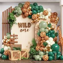 118Pcs Jungle Balloon Arch Kit, For Wild One 1st Birthday Party Decoration, Boys Girls Kids Baby Shower Gender Reveal Wedding Birthday Room Party Supplies, Green Brown Balloons With Animal Print And Palm Leaves - Avocado Green - View 1