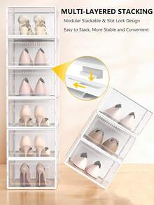 6/12 Pack Shoe Storage Box Fit Up To US Size 13, Stackable Shoe Organizers, Plastic Shoe Containers Sneaker Drawers (Medium, Black/White) - trắng - Xem 4