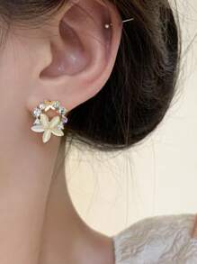 1 Pair Elegant Luxury Faux Opal Flower Drop Earrings, Wedding Bridal Bridesmaid Jewelry Accessories