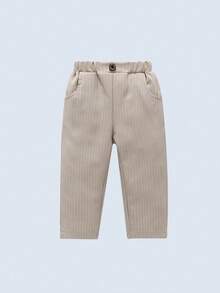 زي رسمي لصبي صغير، قميص مخطط مع ربطة عنق وبنطلون، أناقة وملائم لحفلات عيد الميلاد والسهرات والزفاف والمناسبات الخاصة، قطعتان - كاكي - مشاهدة 5